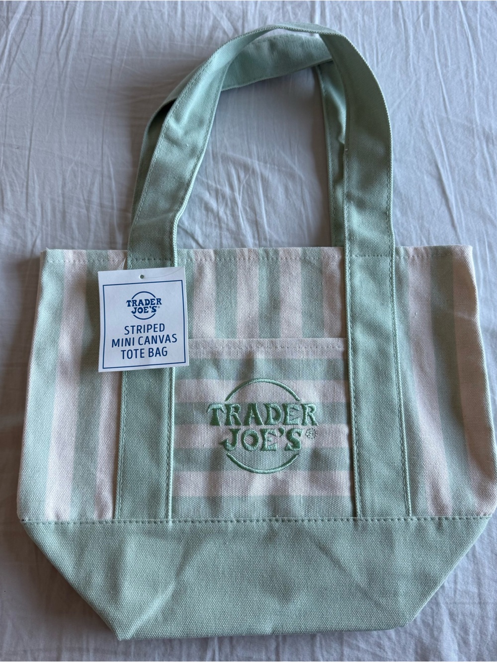 Trader Joe's Mint & Cream Striped Canvas Tote